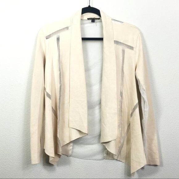 Alberto Makali Cream Beige Faux Suede & Mesh Drape Open Cardigan Size Small - Picture 2 of 7